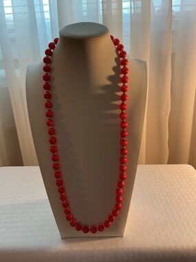 Coral Silk Wrapped Gold Tone Beaded Necklace